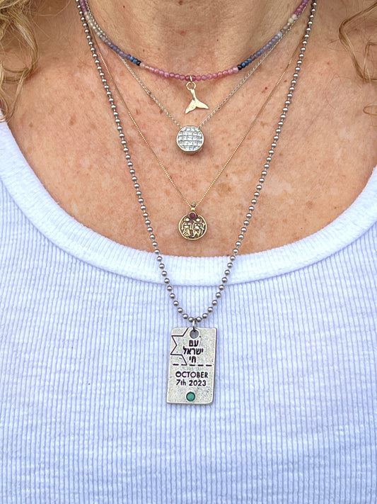 'Am Israel Chai' Necklace - Steel with Stone